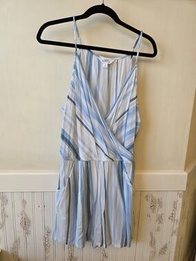 Market & Spruce Blue and White Striped Sleeveless Romper